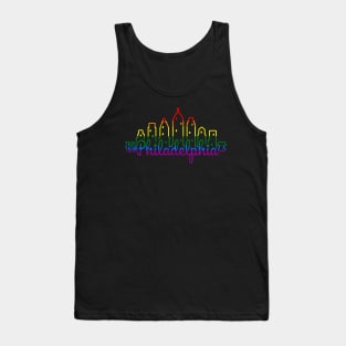 Philly Skyline Script Rainbow Line Art Philadelphia Love Liberty Bell Tank Top